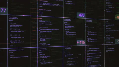 Blocks of abstract program code flowing and changing on black background Stock Footage 137762646