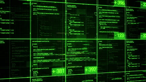 Blocks of abstract program code flowing and changing on black background Stock Footage 138067692