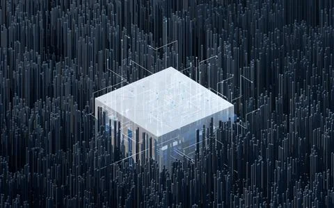 Blocks and circuits, materials science and technology, 3d rendering. Stock Illustration