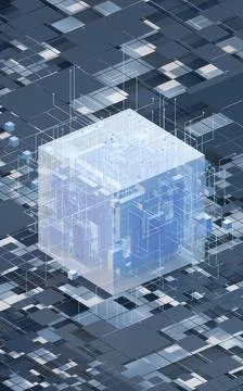 Blocks and circuits, materials science and technology, 3d rendering. Stock Illustration