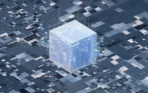 Blocks and circuits, materials science and technology, 3d rendering. 스톡 일러스트