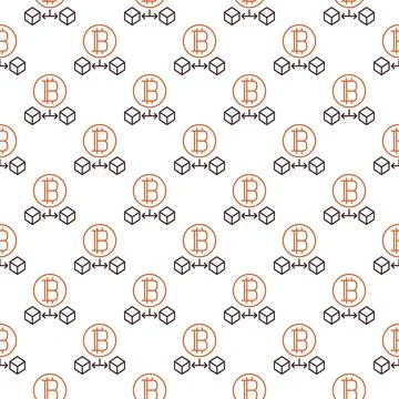 Blocks with Bitcoin vector Cryptocurrency outline seamless pattern Illustrazione stock