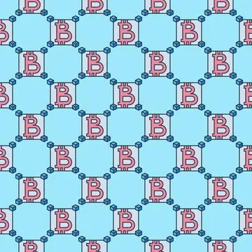 Blocks with Bitcoin vector Decentralized Cryptocurrency colored seamless pa.. 스톡 일러스트