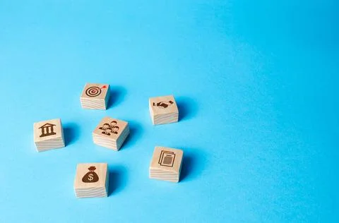 Blocks with business attributes. Components for building a successful busines Stock-Fotos