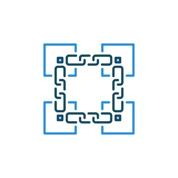 Blocks with Chain blue icon - Blockchain vector concept sign Stock-Illustration