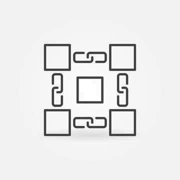 Blocks with Chain vector Blockchain concept outline icon Illustrazione stock