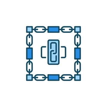 Blocks with Chains blue icon - vector Blockchain concept sign Stock Illustration