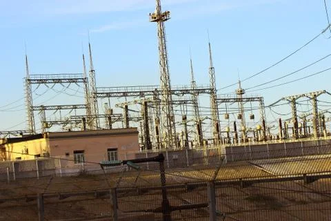 Blocks high voltage electrical substation Stock Photos