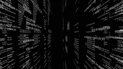 Blocks of program code flying in virtual space 库存影片 142630936