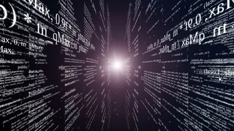 Blocks of program code flying in virtual space Stock Footage 142676599