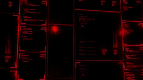 Blocks of program code flying in virtual space divided into different moving Stockbeeldmateriaal 146117815