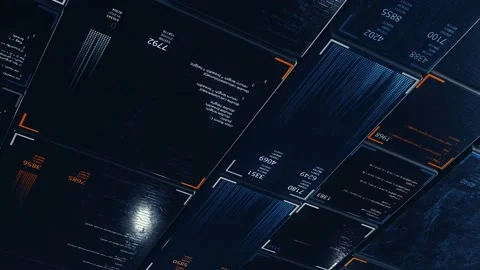 Blocks of program code flying in virtual space divided into different moving Stockbeeldmateriaal 146210992