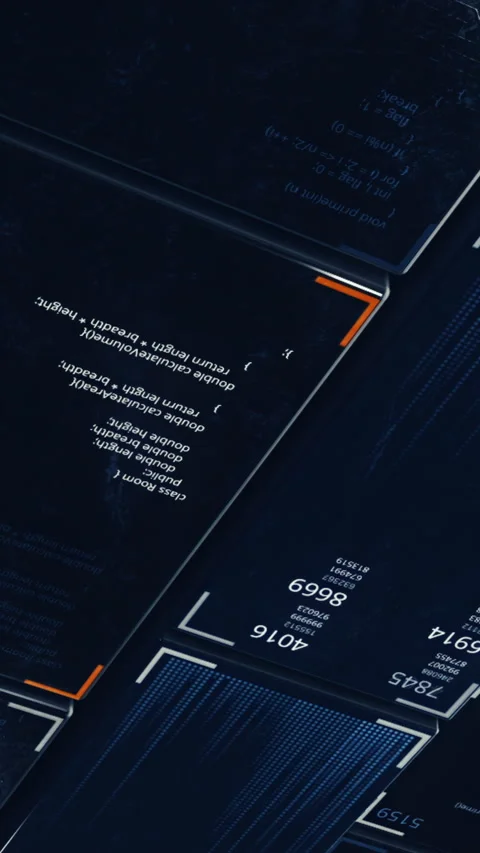 Blocks of program code flying in virtual space divided into different moving Stock Footage 289628414