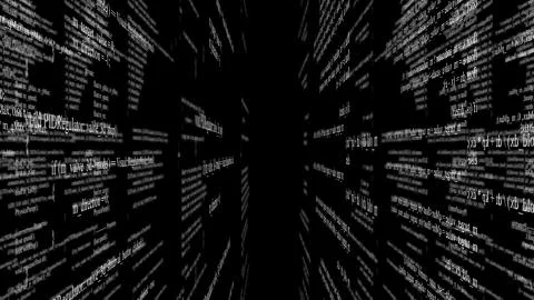 Blocks of program code flying in virtual space Stock Illustration