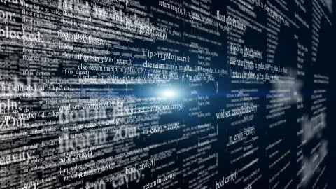 Blocks of program code flying in virtual space イラスト素材