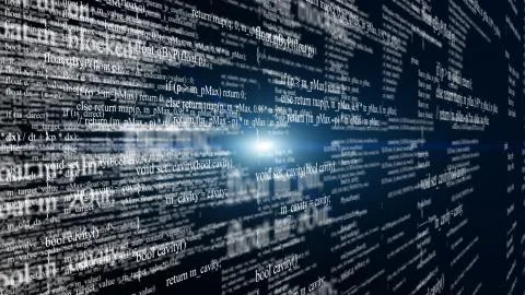 Blocks of program code flying in virtual space イラスト素材