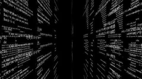 Blocks of program code flying in virtual space Stock Illustration