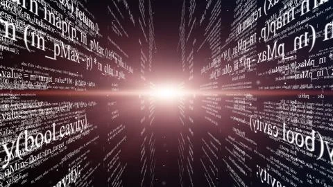 Blocks of program code flying in virtual space Stock Illustration