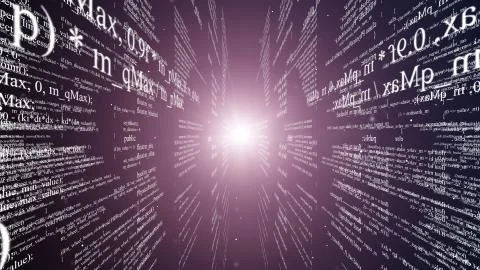 Blocks of program code flying in virtual space Illustration