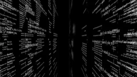 Blocks of program code flying in virtual space Stock Illustration