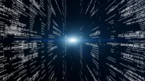 Blocks of program code flying in virtual space Illustrazione stock