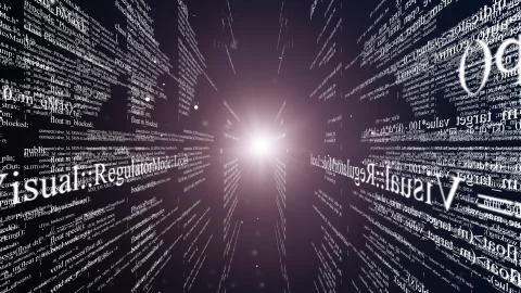 Blocks of program code flying in virtual space イラスト素材