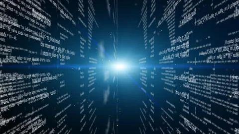 Blocks of program code flying in virtual space イラスト素材