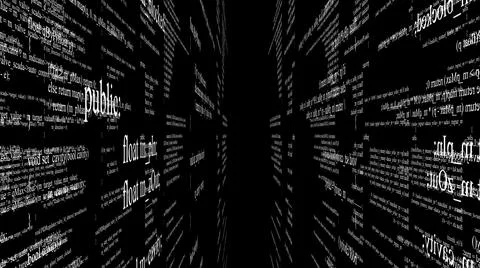 Blocks of program code flying in virtual space Stock Illustration