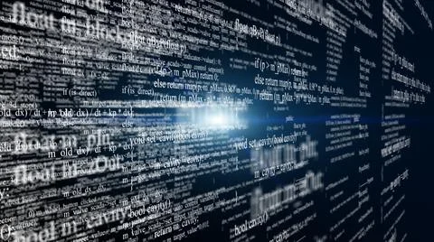 Blocks of program code flying in virtual space Illustration