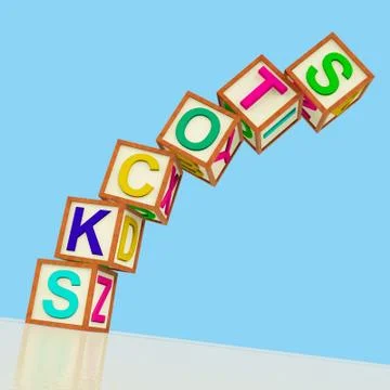 Blocks spelling stocks falling over as symbol for shares in trouble Ilustração Stock