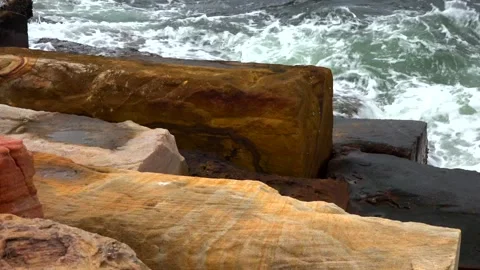Blocks of stone washed by sea waves Stock Footage 131521241