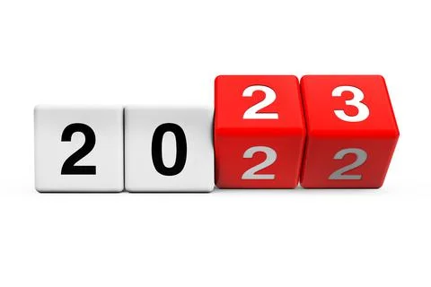 Blocks with the transition from year 2022 to 2023. 3d Rendering Stock Illustration