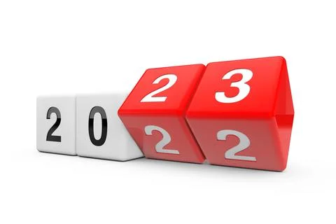 Blocks with the transition from year 2022 to 2023 . 3d Rendering Stock-Illustration