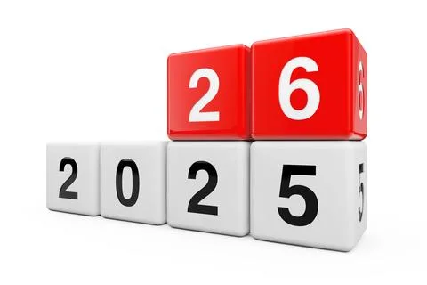 Blocks with the transition from year 2025 to 2026. 3d Rendering Stock Illustration
