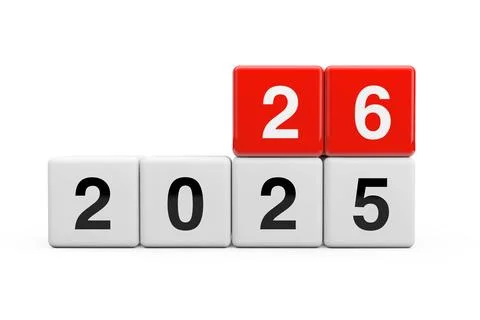 Blocks with the transition from year 2025 to 2026. 3d Rendering Stock Illustration