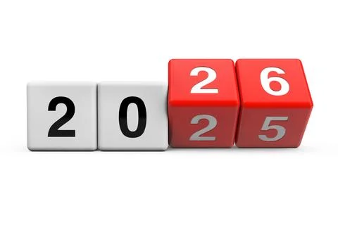 Blocks with the transition from year 2025 to 2026. 3d Rendering Stock Illustration