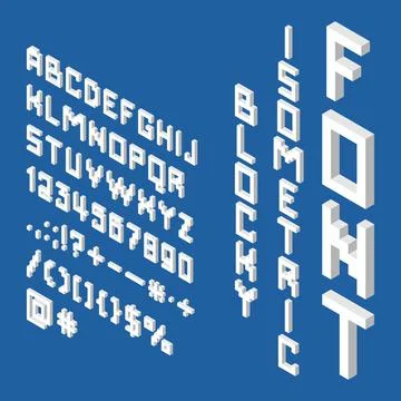 Blocky isometric white font Stock Illustration