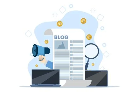 Blog article creation concept, content writer. freelance business and marketing. 스톡 일러스트