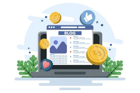 Blog article creation concept, content creation, blog monetization. Stock Illustration