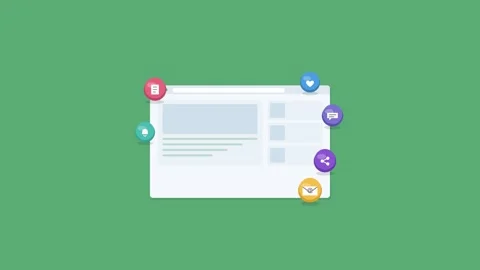 Blog article layout in browser with floating 3D icons, green Stock-Footage 342598574