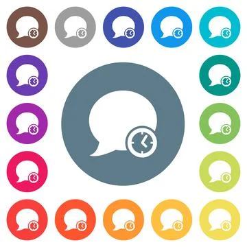 Blog comment time flat white icons on round color backgrounds Stock Illustration