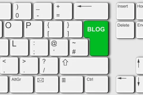 Blog concept PC computer keyboard 3d illustration green Stock Illustration