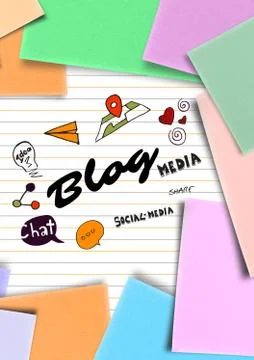 Blog doodle on notepad surrounded by sticky notes Stock Photos