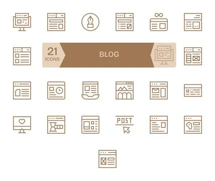 Blog Essential Vector Set including 25 Display Perfect Regular Line 128x128.. Stock Illustration