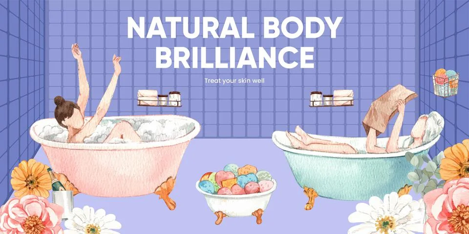 Blog header template with bath essential concept,watercolor style Stock Illustration