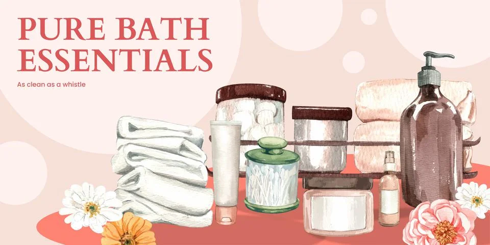 Blog header template with bath essential concept,watercolor style Stock Illustration