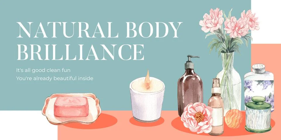 Blog header template with bath essential concept,watercolor style Stock Illustration