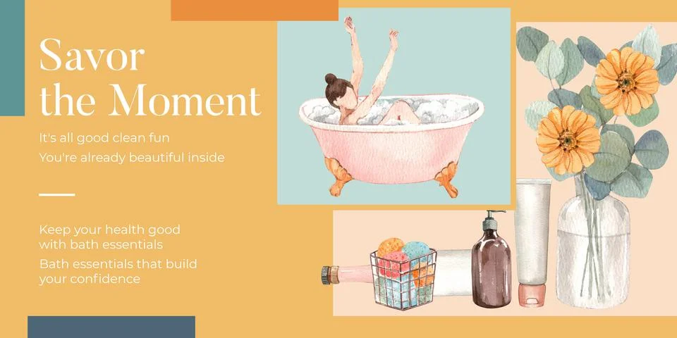 Blog header template with bath essential concept,watercolor style Stock Illustration