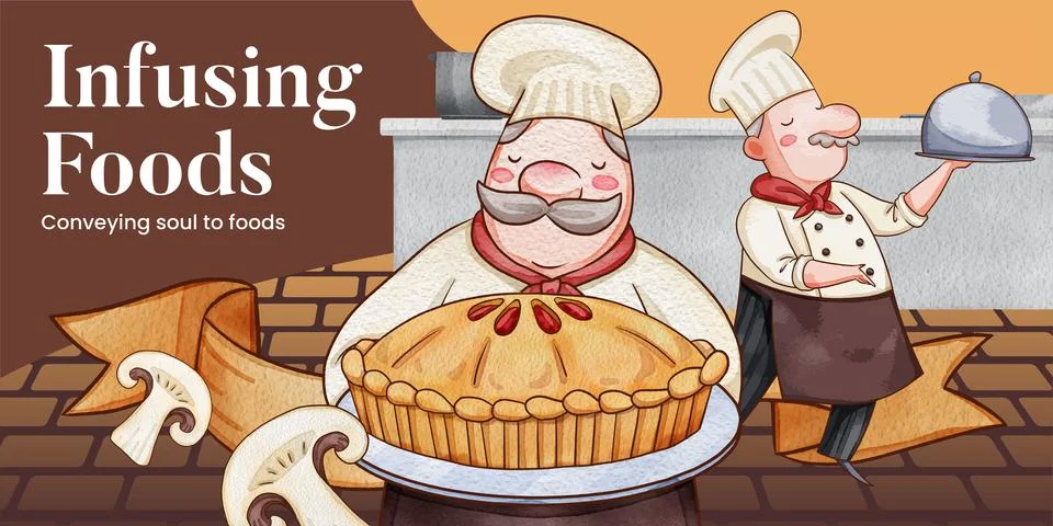 Blog header template with chef day concept,watercolor style Stock Illustration