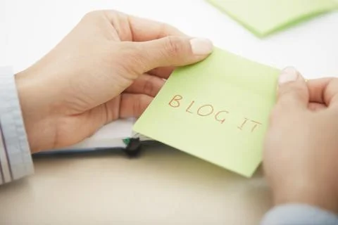 Blog it text on adhesive note Foto stock